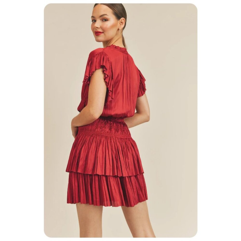 Reset Deep Red Gabrielle Satin Mini Dress sz L - Picture 2 of 12